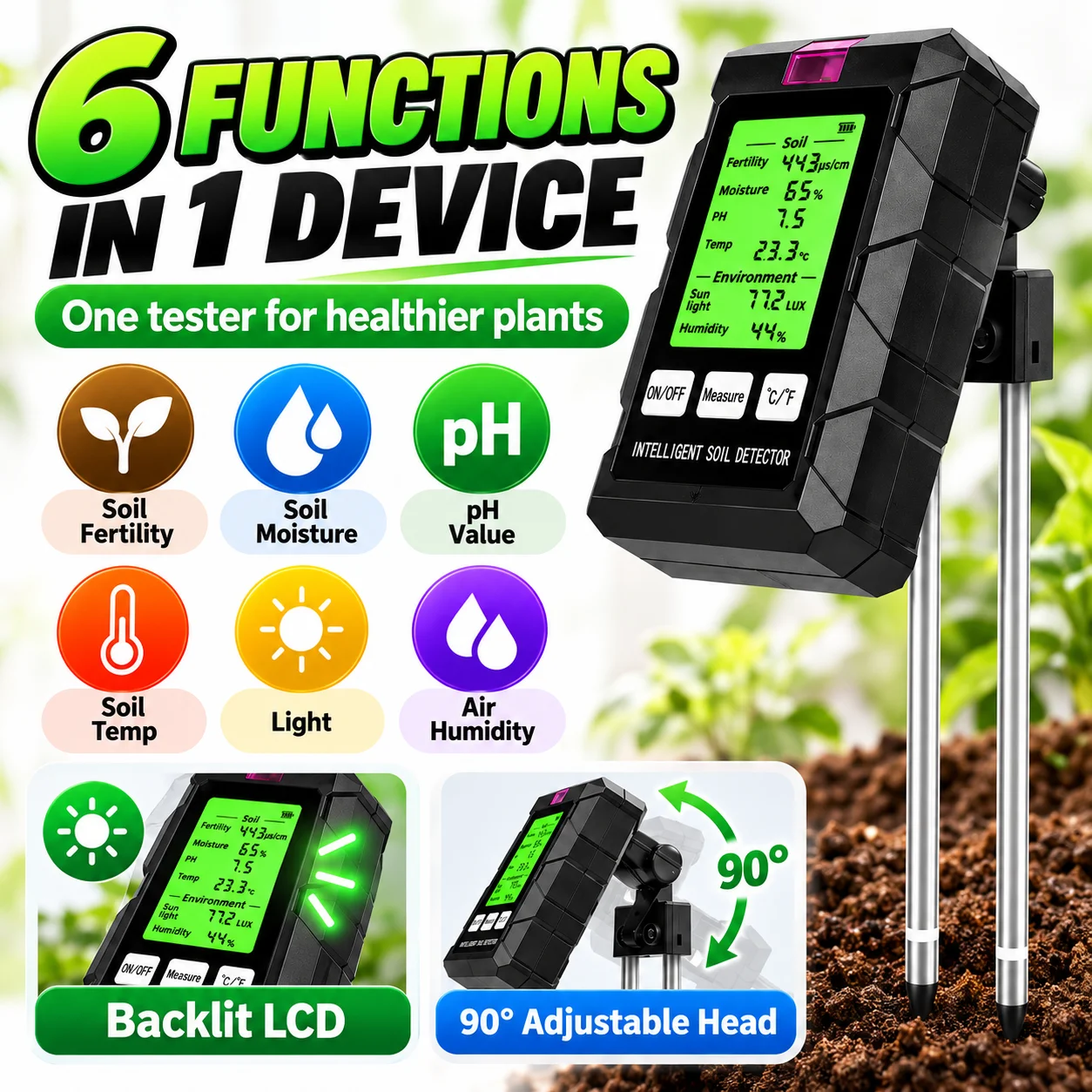 6-in-1 Soil Tester Digital Soi - Ph Meter Digital Water Tester ulasan dan harga