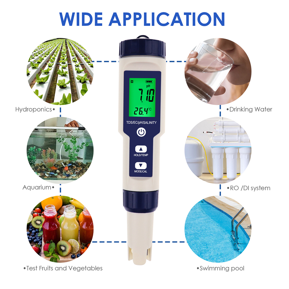5 IN 1 PH Temperature TDS EC S - Ph Meter Digital Water Tester ulasan dan harga