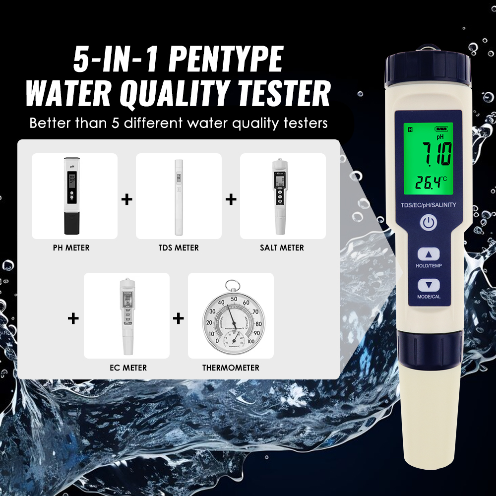 5 IN 1 PH Temperature TDS EC S - Ph Meter Digital Water Tester ulasan dan harga